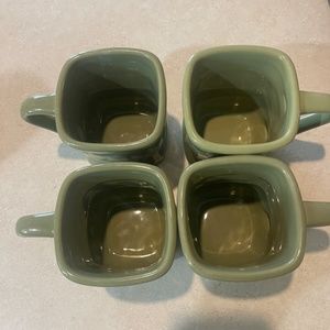 Longaberger Pottery Woven Traditions Sage  Mugs Square  Set of 4
